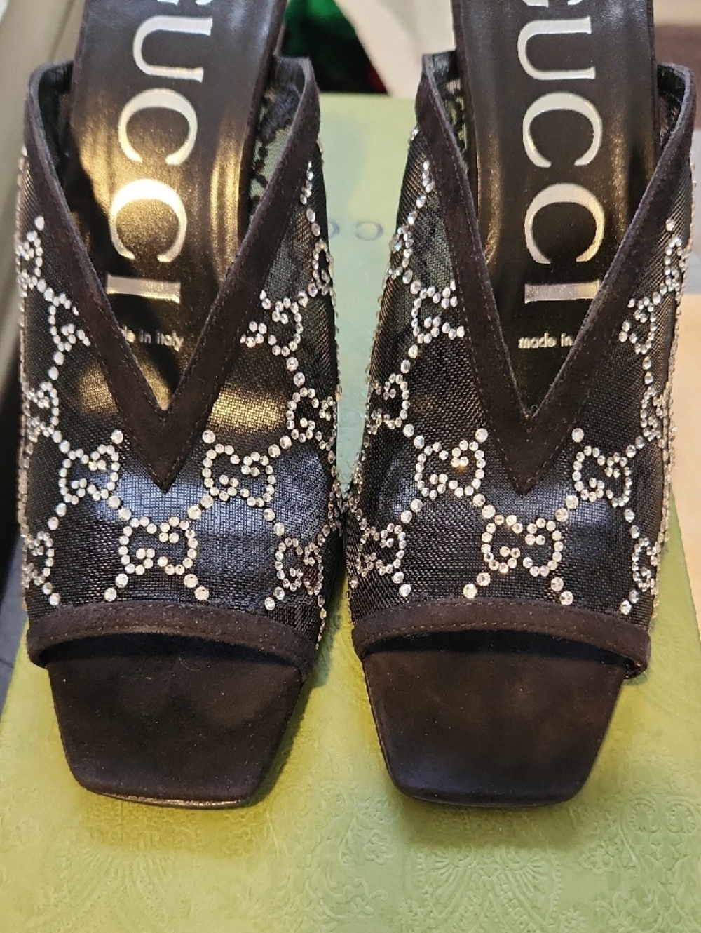 Gucci Black Crystal-Patterned Open-Toe Heels - Picture 11 of 13